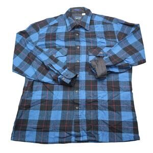 Backpacker Shirt Men L 16-16.5 Blue Plaid Flannel Acrylic Button Up Long Sleeve